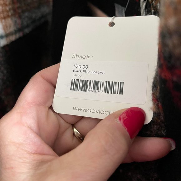 Black and Coral Plaid Longer Shacket in Size Medium by Davi and Dani - Picture 5 of 5